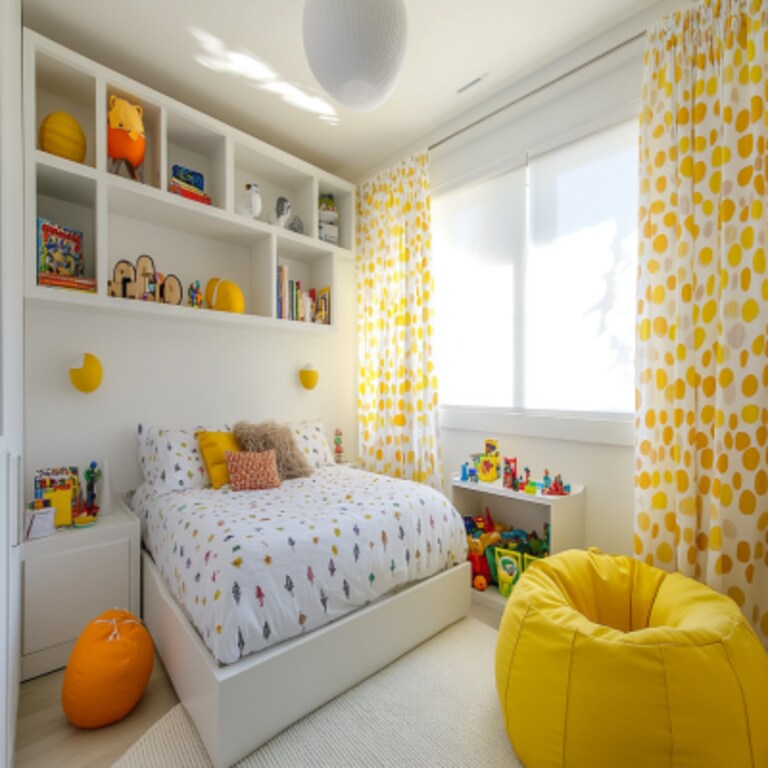Eclectic White And Yellow Kids Room Design